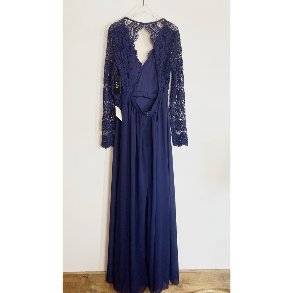 Lulu’s NWT Awaken My Love long full length Dress Navy Blue Womens size M - Picture 4 of 11